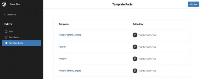 Defining the template parts of a WordPress theme using theme.json