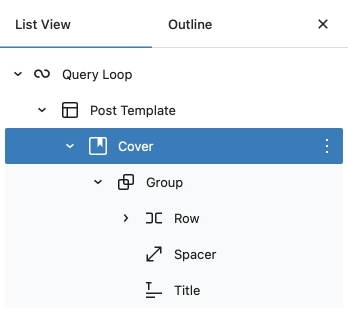 Query loop block structure with cover overlay
