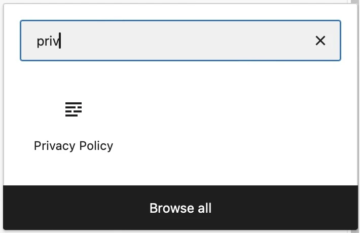 block show link privacy policy WordPress